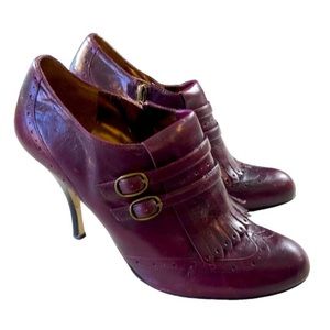 Enzo Angiolini Easena leather dark purple ankle retro withchy booties pumps 9M